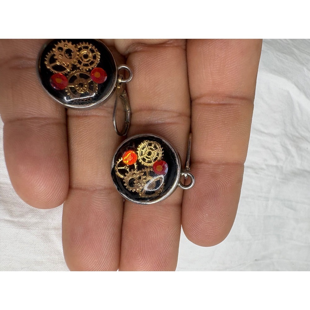 Steampunk Gear Resin Dangle Earrings